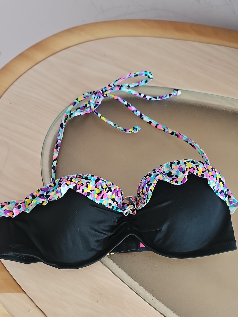 Victoria's Secret Black Bikini Top with Multicolor Trim